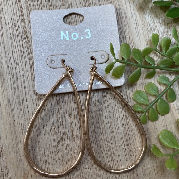 No. 3 Open Teardrop Earrings 💗 Gold - Picture 2 of 10